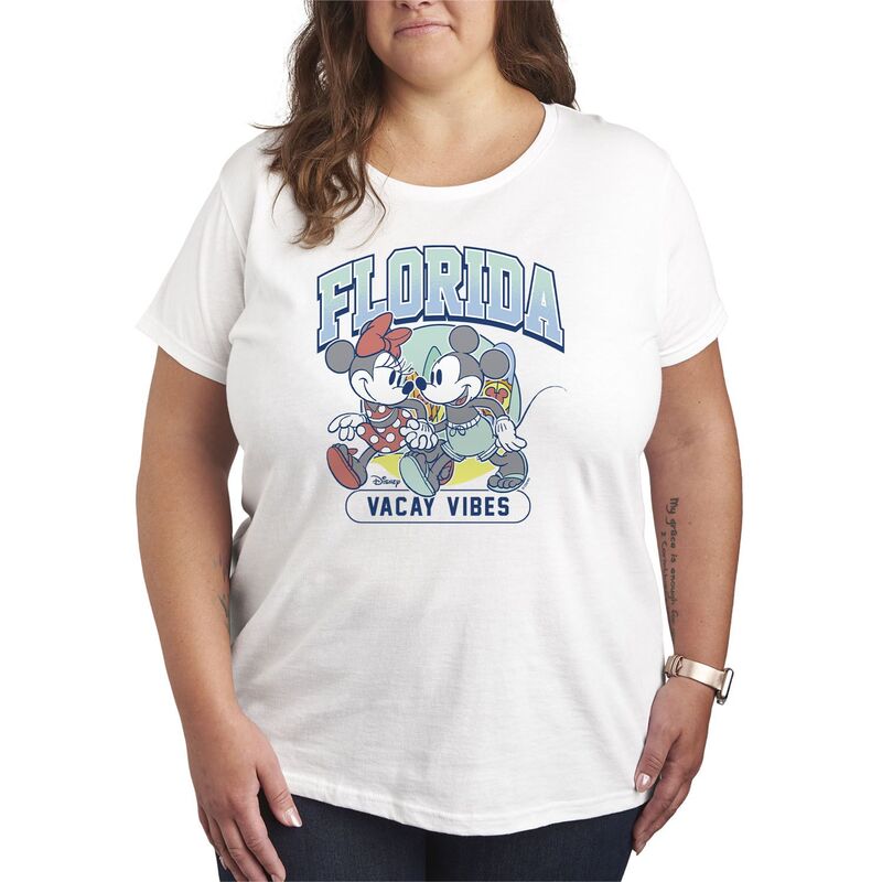 ディズニー レディース トップス Tシャツ プラスサイズ グラフィック Plusize Disney Mickey & Minnie Florida Vacay Vibes Graphic Tee White ホワイト
