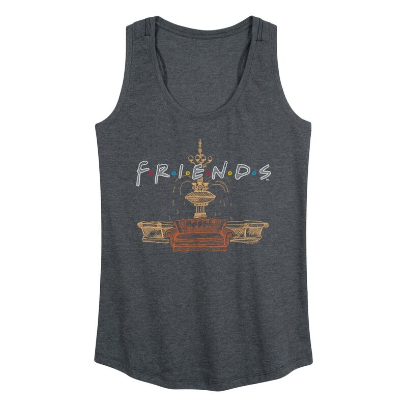 アニメキャラクター レディース トップス Tシャツ Licensed Character Women's Friends Couch Fountain Set Racerback Tank Top Heather Charcoal チャコール
