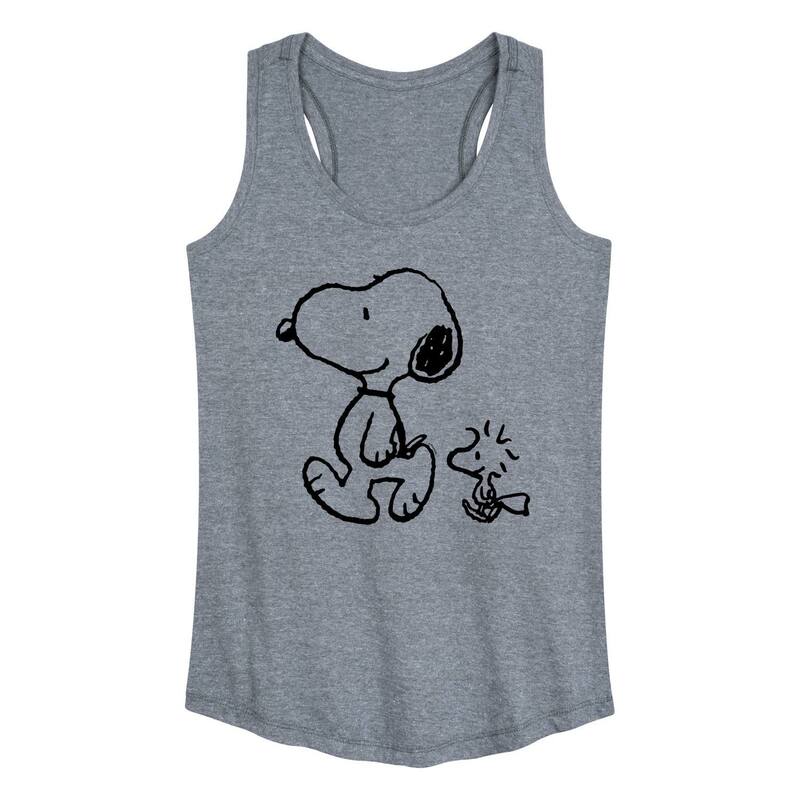 アニメキャラクター レディース トップス Tシャツ Licensed Character Women's Peanutsnoopy & Woodstock Racerback Tank Top Heather Gray グレー