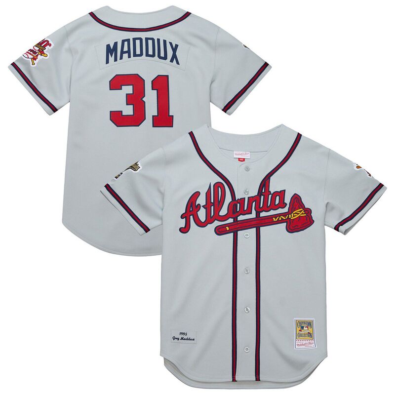 ミッチェル&ネス レディース トップス Tシャツ ジャージー Men\'s Mitchell & Ness Greg Maddux Gray Atlanta Braves 1995 Throwback Authentic Jersey Brv Grey グレー|ReVida 店