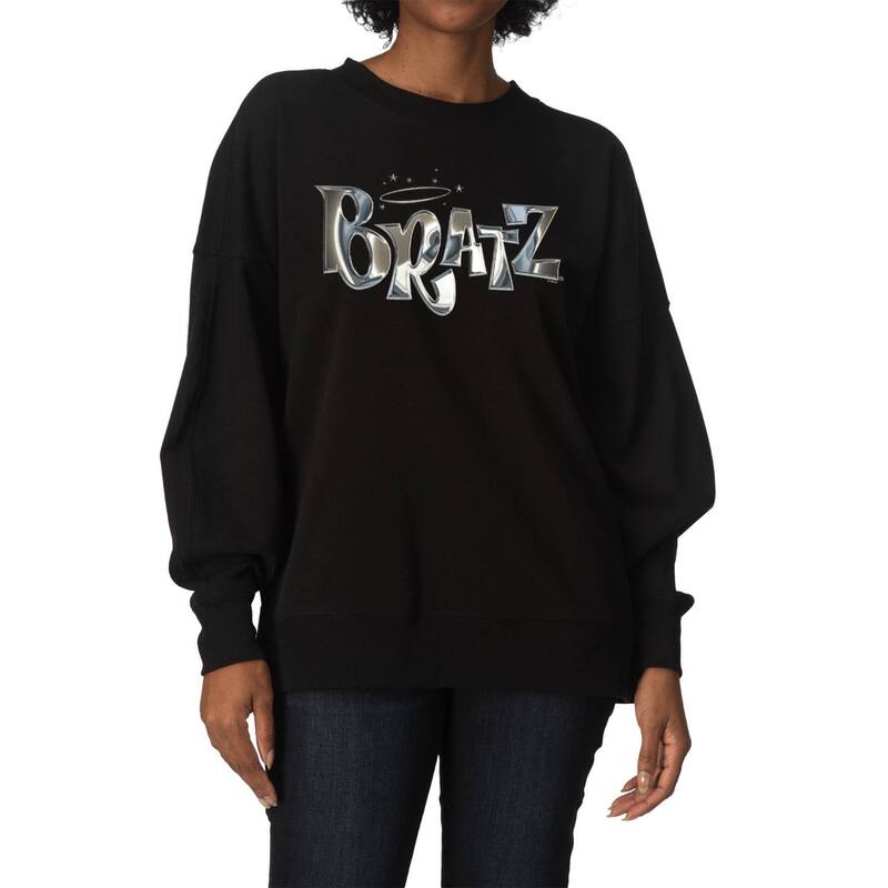 アニメキャラクター レディース トップス Tシャツ スウェット ロゴ フリース Licensed Character Women's Bratz Chrome Logoversized Fleece Crew Sweatshirt Black ブラック
