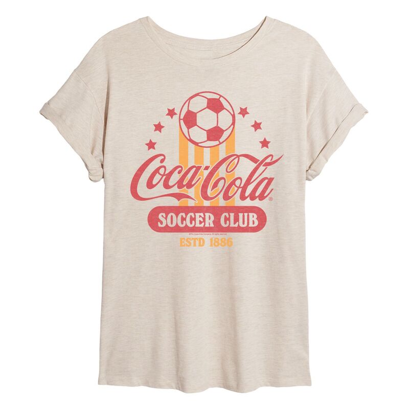 アニメキャラクター レディース トップス Tシャツ Licensed Character Juniors' Coca-Cola Soccer Club Estd 1886 Oversized Tee Beige ベージュ