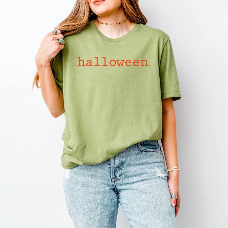 Simply Sage Market レディース トップス Tシャツ グラフィック Simply Sage Market Halloween Typewriter Orange - Women'short Sleeve Graphic T-Shirt Light Green グリーン