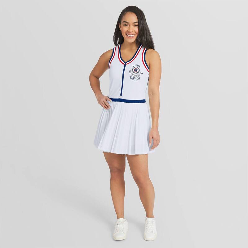 御召しもの バイ エリン アンド濫りがわしい レディース トップス 衣装 筋目 Women\u0027s WEAR by Erin Andrews White Chicago Cubs Zip-Front Pleated Tri-Blend Scoop Neck Tank Dress Cub White 白いこと
