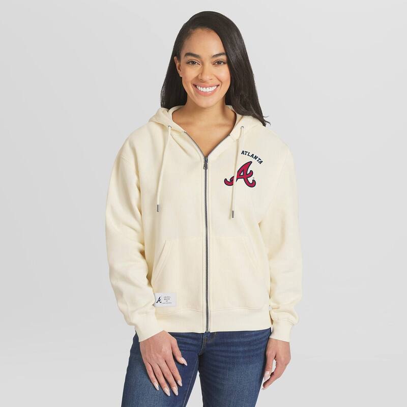 お召しもの バイ エリン アンド濫りがわしい レディース トップス プルオーバー パーカー Women\u0027s WEAR by Erin Andrews Cream Atlanta Braves Full-Zip Hoodie Brv Beige ベージュ