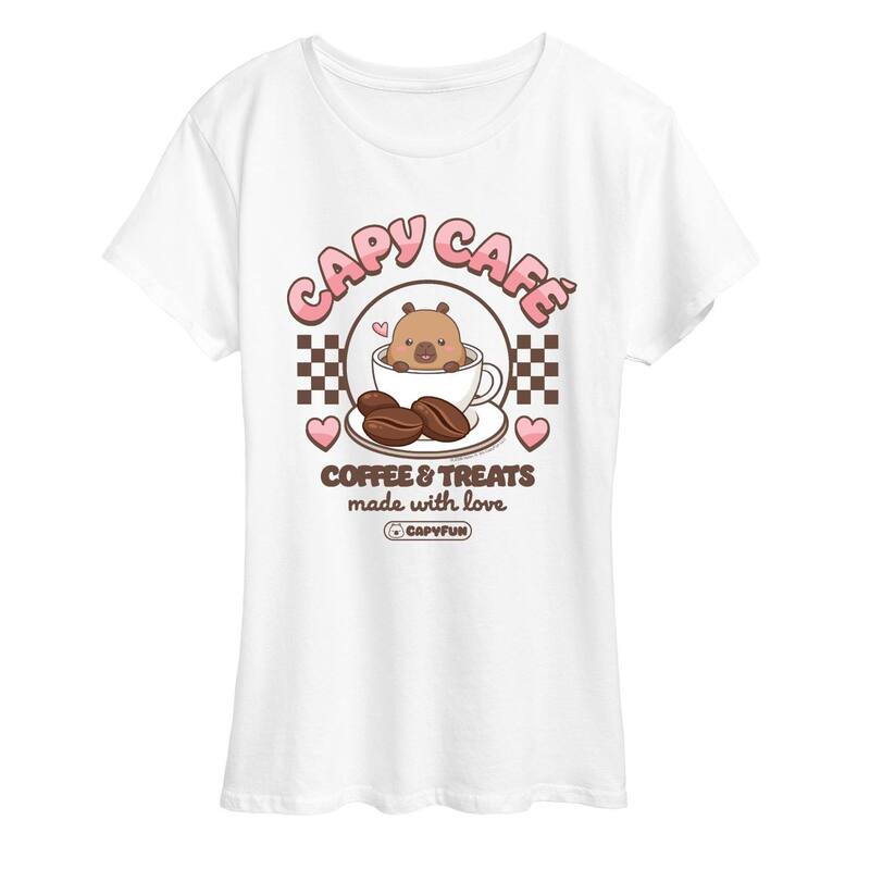 アニメキャラクター レディース トップス Tシャツ キャップ グラフィック Licensed Character Women's CapyFun Capybara Caf Short Graphic Tee White ホワイト