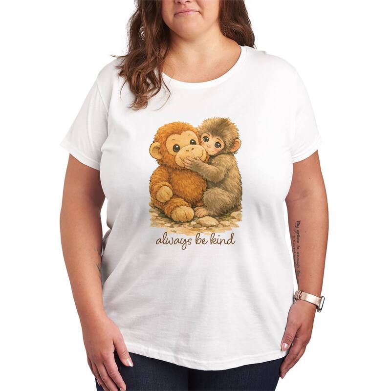 アニメキャラクター レディース トップス Tシャツ プラスサイズ モンク グラフィック Licensed Character Women's Plus Always Be Kind Punch The Monkey Graphic Tee White ホワイト