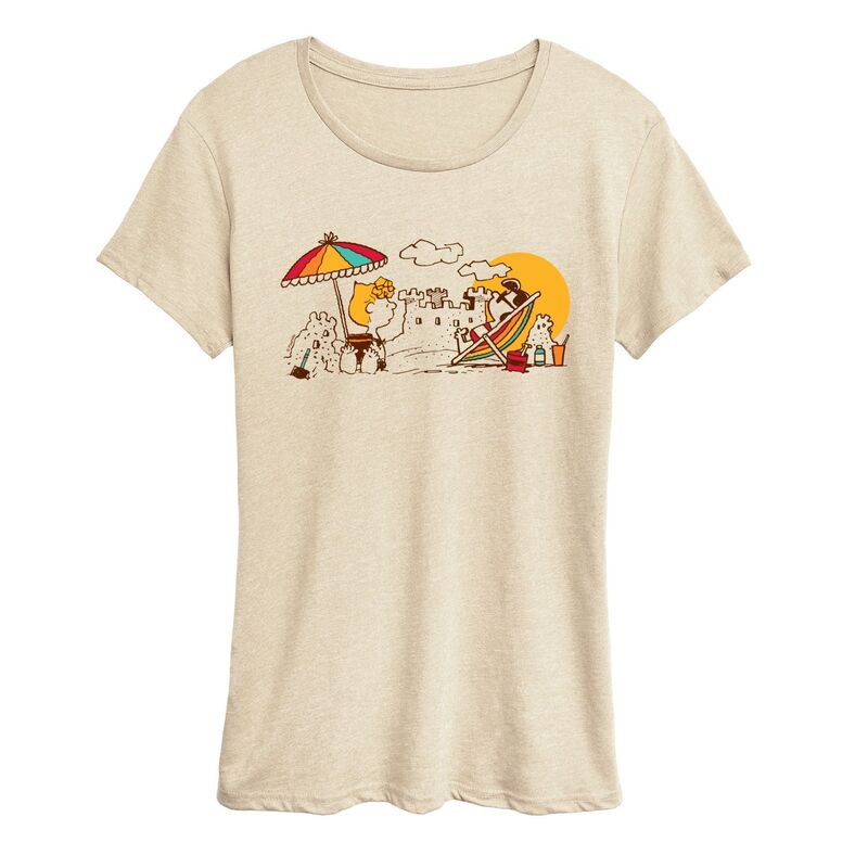アニメキャラクター レディース トップス Tシャツ グラフィック Licensed Character Women's Peanuts Beach Day Graphic Tee Beige ベージュ