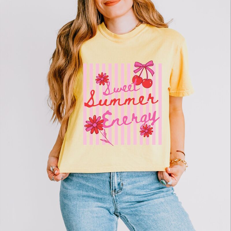 Simply Sage Market レディース トップス Tシャツ グラフィック Simply Sage Market Sweet Summer Energy Cherries - Women's Boxy Crop Top Graphic T-Shirt Butter