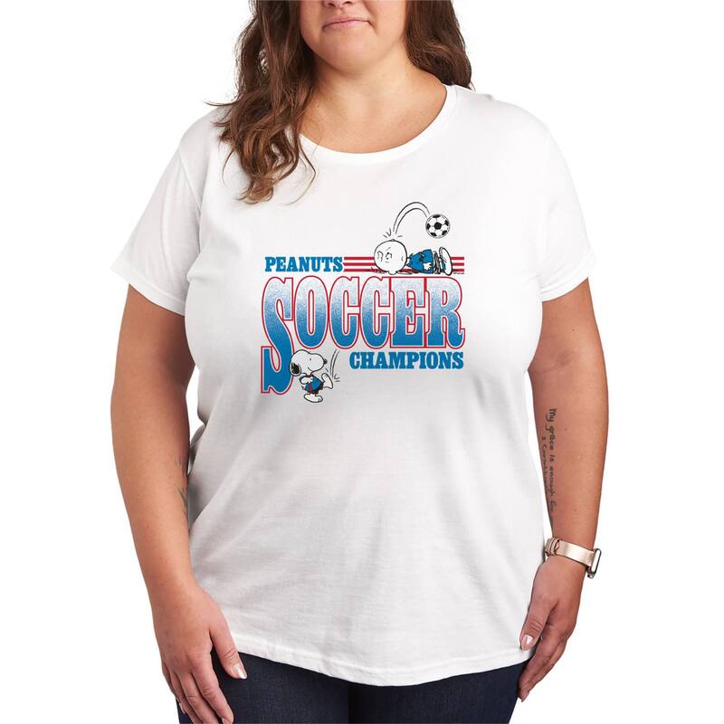 アニメキャラクター レディース トップス Tシャツ プラスサイズ グラフィック Licensed Character Plusize Peanutsoccer Champions Graphic Tee White ホワイト