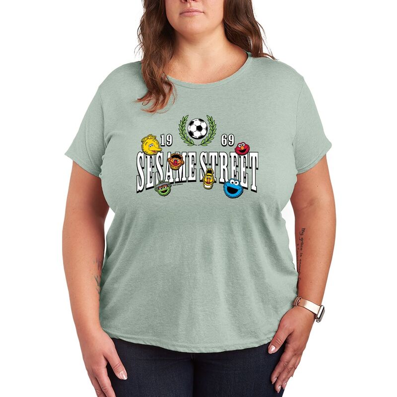 アニメキャラクター レディース トップス Tシャツ プラスサイズ ジャージー グラフィック Licensed Character Plusize Sesame Street Soccer Jersey Graphic Tee Heather Sea Foam ヘザー