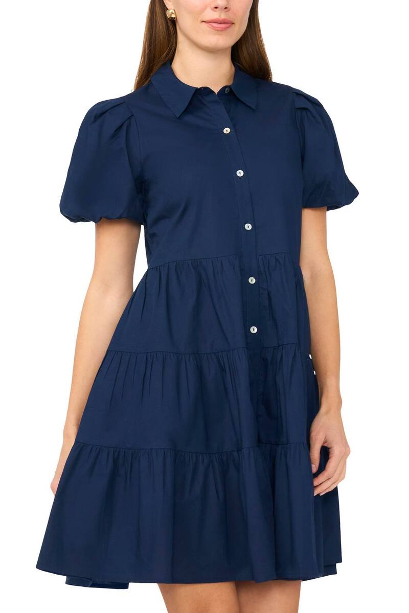 ミスク レディース トップス ワンピース ティアード ボタンダウン Women's MSK Short Sleeve Button Down Tieredress Navy ネイビー|ReVida 店