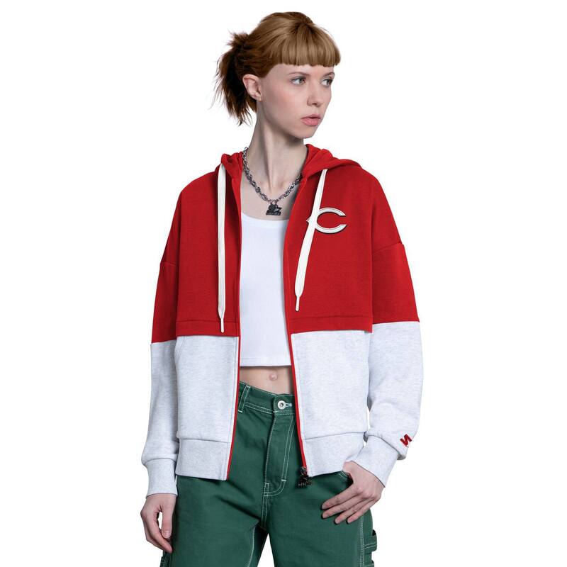 クランク レディース トップス プルオーバー パーカー Women\u0027startered/Heather Gray Cincinnati Reds Wishbone Full-Zip Hoodie Red 赤いこと