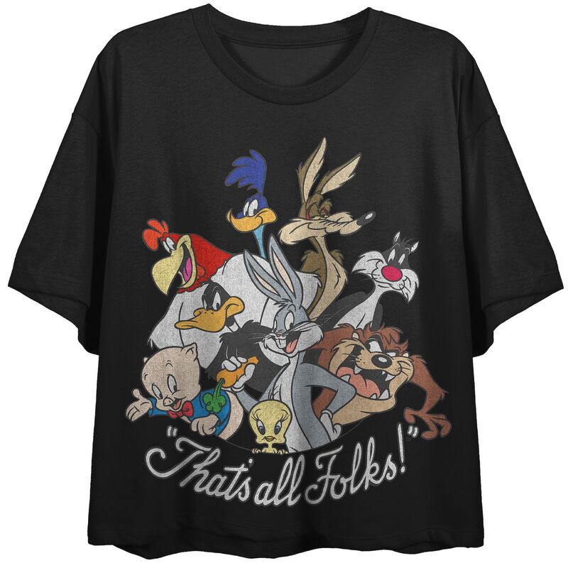 アニメキャラクター レディース トップス Tシャツ グラフィック Licensed Character Juniors' Looney Tunes Crop Graphic Tee Black ブラック｜ReVida 店