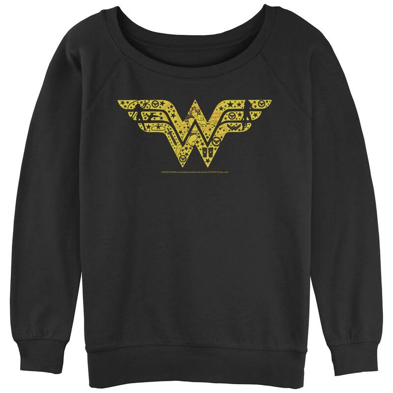 アニメキャラクター レディース トップス Tシャツ スウェット ロゴ グラフィック Licensed Character Juniors' DComics: Wonder Woman Logo Slouchy Graphic Sweatshirt Black ブラック