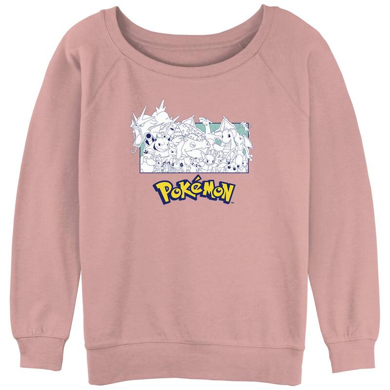 アニメキャラクター レディース トップス Tシャツ モノクロ パイル スウェット グラフィック Licensed Character Juniors' Pokmonochrome Grouportrait Slouchy Terry Graphic Sweatshirt Desert Pink ピンク