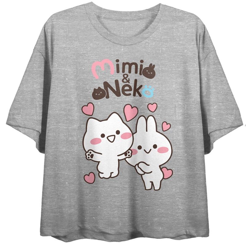 アニメキャラクター レディース トップス Tシャツ グラフィック Licensed Character Juniors' MiMi and Neko Happy Characters withearts Graphic Tee Gray グレー