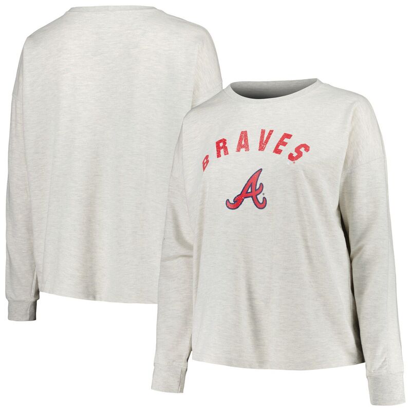 プロファイル レディース トップス プルオーバー つけ加える大きさ パイル 流汗 Women\u0027s Profile Oatmeal Atlanta Braves Plusize French Terry Pullover Sweatshirt Brv Multi マルチ色つや
