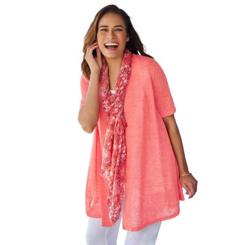 ウーマン ウィズイン レディース アウター ニット・セーター プラスサイズ カーディガン Woman Within Plusize Lightweight Open Front Cardigan Sweater Sweet Coral コーラル