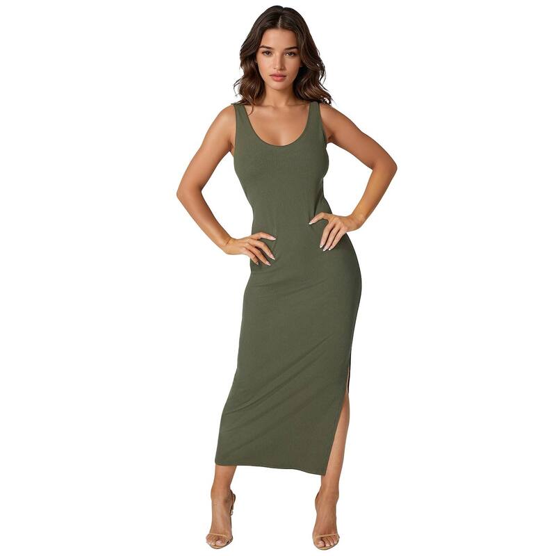 ベベ レディース トップス ワンピース Vネック マキシ Women's bebe V-Neck Tank Rib Maxi Dress Olive オリーブ｜ReVida 店