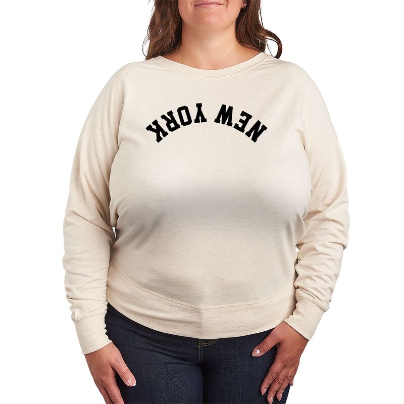 アニメキャラクター レディース トップス Tシャツ プラスサイズ パイル ダウン Licensed Character Plusize New York Upside Down French Terry Long Sleeve Tee Beige ベージュ
