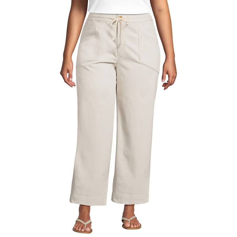 【送料無料】 ランズエンド レディース カジュアルパンツ ボトムス Plus Size Lands' End Herringbone Chino High-Rise Straight Drawstring Ankle Pants Light Stone