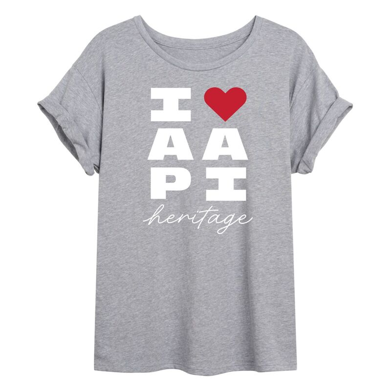 アニメキャラクター レディース トップス Tシャツ Licensed Character Juniors' I Heart AAPI Heritage Oversized Tee Heather Gray グレー