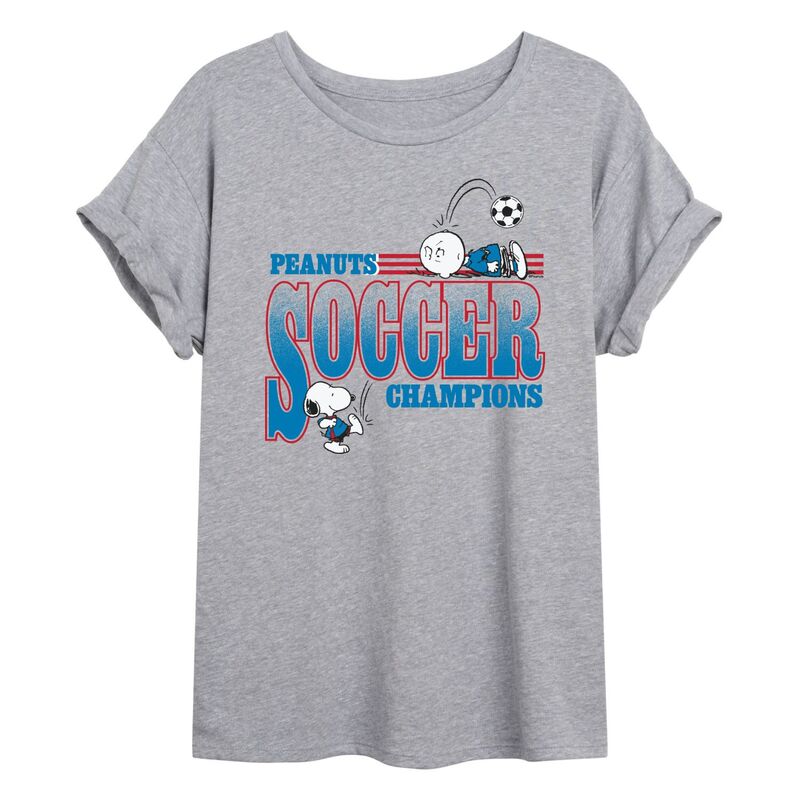 アニメキャラクター レディース トップス Tシャツ Licensed Character Juniors' Peanutsoccer Champions Oversized Tee Heather Gray グレー