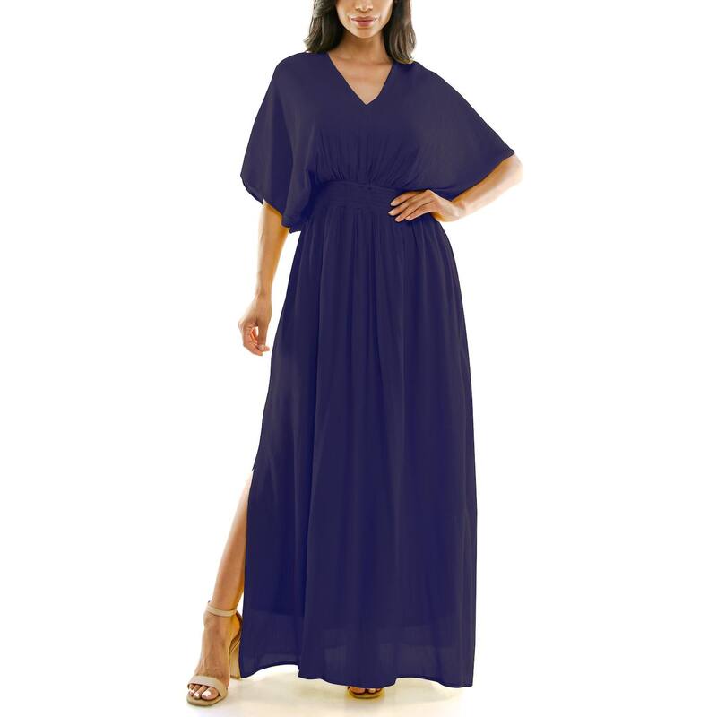 ニナレオナルド レディース トップス ワンピース シャーリング マキシ Women's Nina Leonard Smocked Maxi Dress Navy ネイビー