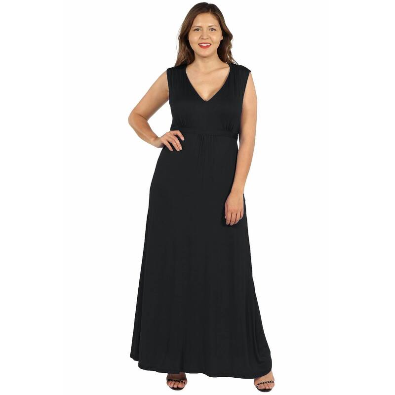 24 セブンコンフォート レディース トップス ワンピース プラスサイズ ノースリーブ エンパイア マキシ Plusize 24seven Comfort Apparel Sleeveless Empire Waist Maxi Dress Black ブラック|ReVida 店