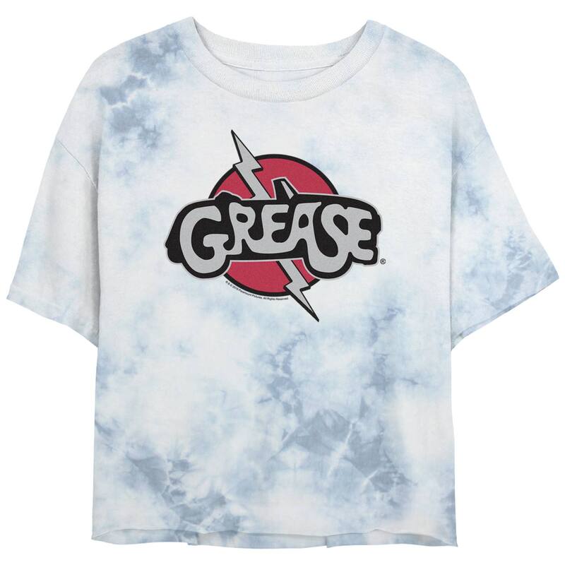 アニメキャラクター レディース トップス Tシャツ ロゴ グラフィック Licensed Character Juniors' Grease Title Logo Patch Bombard Wash Graphic Tee White Blue ホワイト