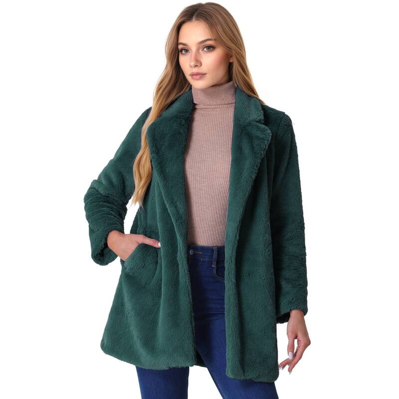 アレグラ ケー レディース アウター ジャケット・ブルゾン コート ALLEGRA K Lapel Faux Fur Coat for Women's Fuzzy Winter Warm Jacket Overcoat with Pockets Dark Green グリーン
