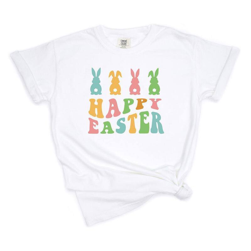 Simply Sage Market レディース トップス Tシャツ Simply Sage Market Happy Easter Pastel Bunnies Garment Dyed Tees White ホワイト