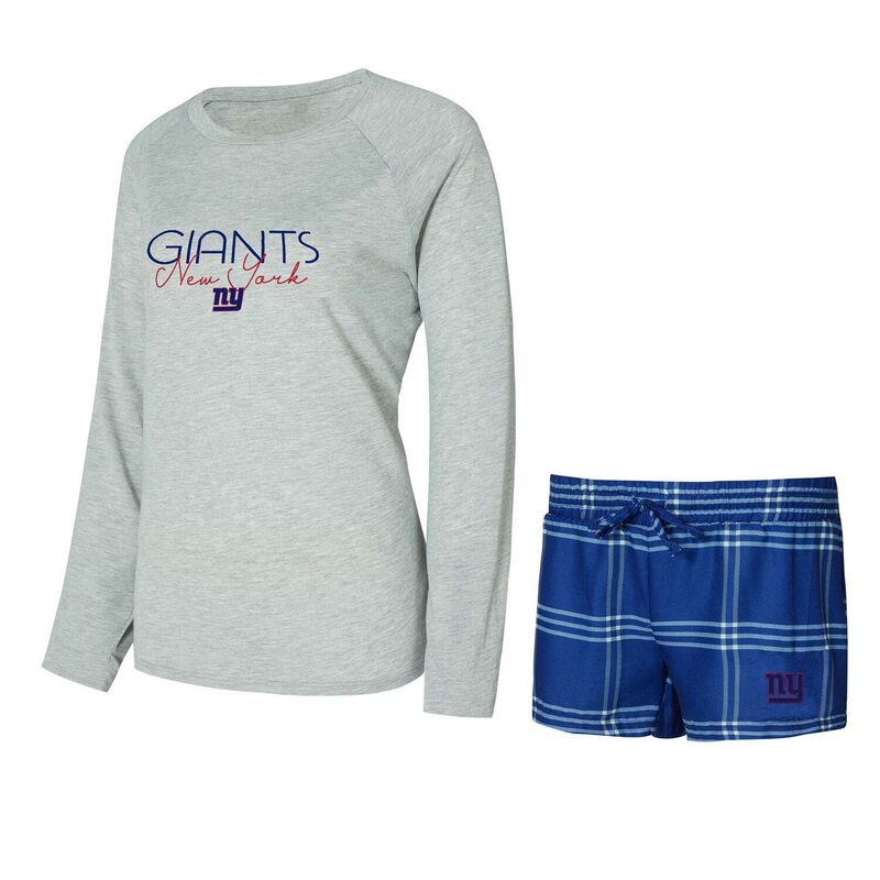 アンブランデッド レディース アンダーウェア ナイトウェア ショートパンツ Unbranded Women's Conceptsport Royal/Gray New York Giants Petition Raglan Long Sleeve Top and Shortset Gia Blue ブルー