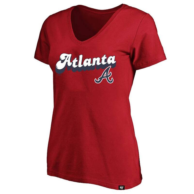 アンブランデッド レディース トップス Tシャツ Vネック グラフィック Unbranded Women's '47 Atlanta Braves Frankie Bubble Script Short Sleeve V-Neck Graphic Tee No Color
