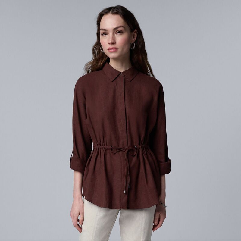 ヴェラウォン レディース トップス シャツ リネン Women'simply Vera Wang Linen Tie Waistunic Plum Nara プラム