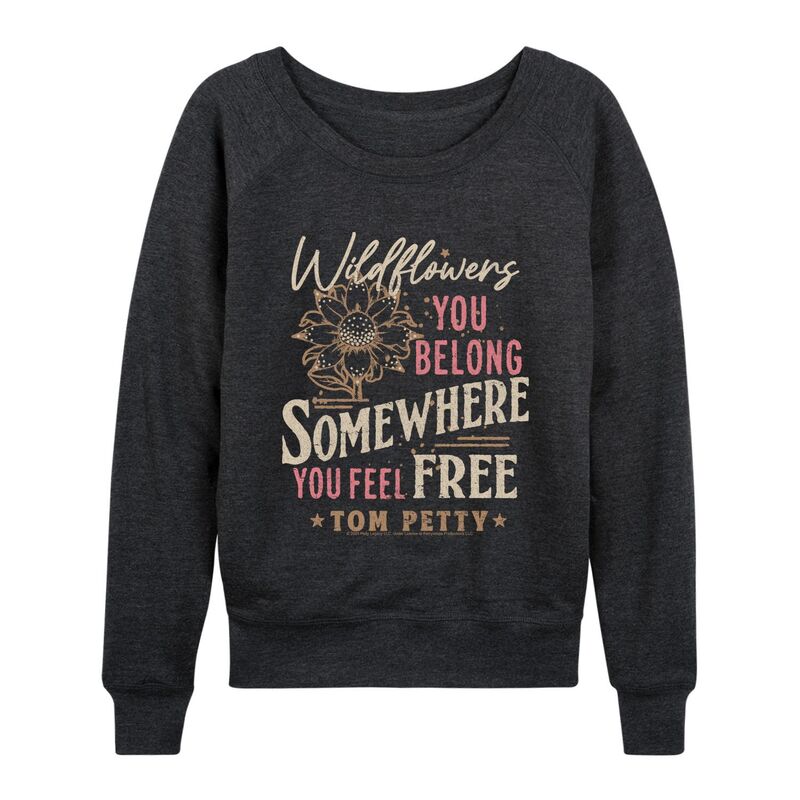 アニメキャラクター レディース トップス Tシャツ パイル Licensed Character Women's Tom Petty Wildflowers You Belong Somewhere You Feel Free French Terry Long Sleeve Tee Heather Charcoal チャコール
