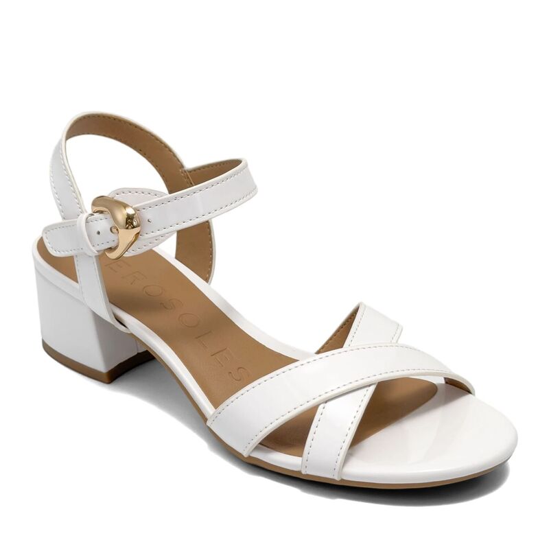 エアロソールズ レディース シューズ パンプス サンダル ヒール Aerosoles Cinzia Women's Block Heel Sandals With Buckle Accent White ホワイト|ReVida 店