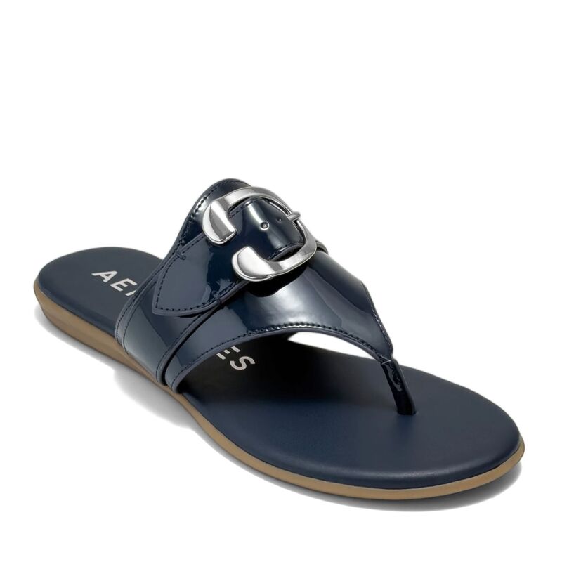 エアロソールズ レディース シューズ サンダル Aerosoles Glitz Women's Thong Sandals With Buckle Accent Navy ネイビー