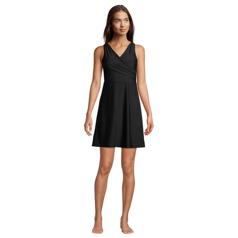 ランズ挙げ句の果て レディース トップス 衣装 Women\u0027s Lands\u0027 EndD-CupF 50 Tummy Control Surplice One-Piece Swim Dress Black 黒いこと