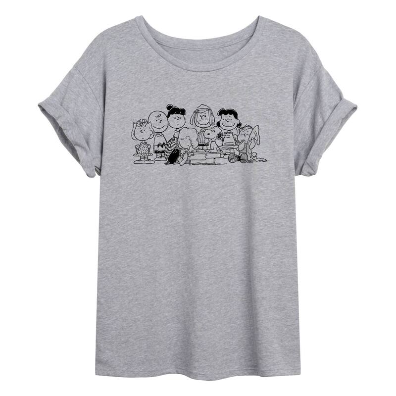 アニメキャラクター レディース トップス Tシャツ Licensed Character Juniors' Peanuts Group Outline Oversized Tee Gray グレー