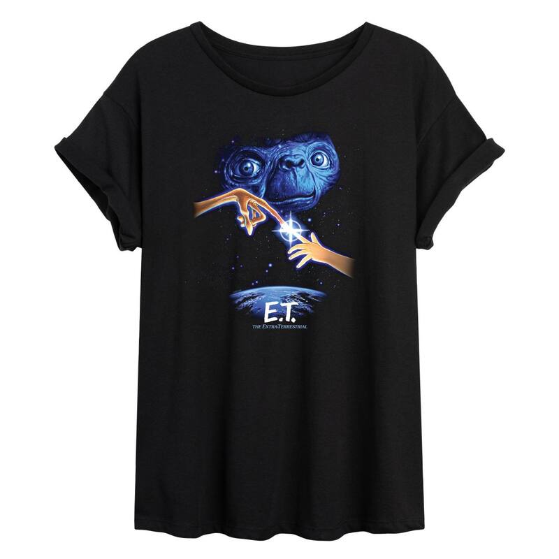 アニメキャラクター レディース トップス Tシャツ グラフィック Licensed Character Juniors' E.T. Finger Touch Oversized Graphic Tee Black ブラック