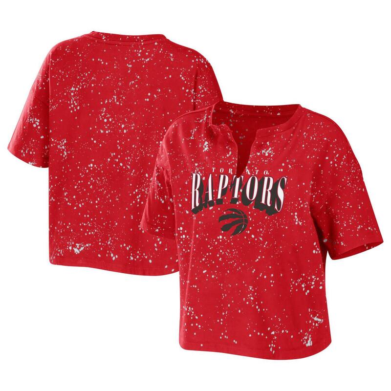 ウェア バイ エリン アンドルーズ レディース トップス Tシャツ Women's WEAR by Erin Andrews Red Toronto Raptors Bleach Splatter Notch Neck T-Shirt Rpt Red レッド