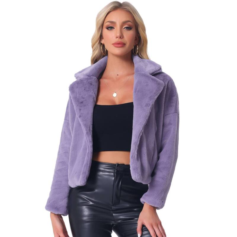 アレグラ ケー レディース アウター 上衣・上衣 厚地の外套 クロップド ALLEGRA K Women\u0027s Cropped Jacket Notch Lapel Faux Fur Fluffy Coat Grey Purple 薄墨色