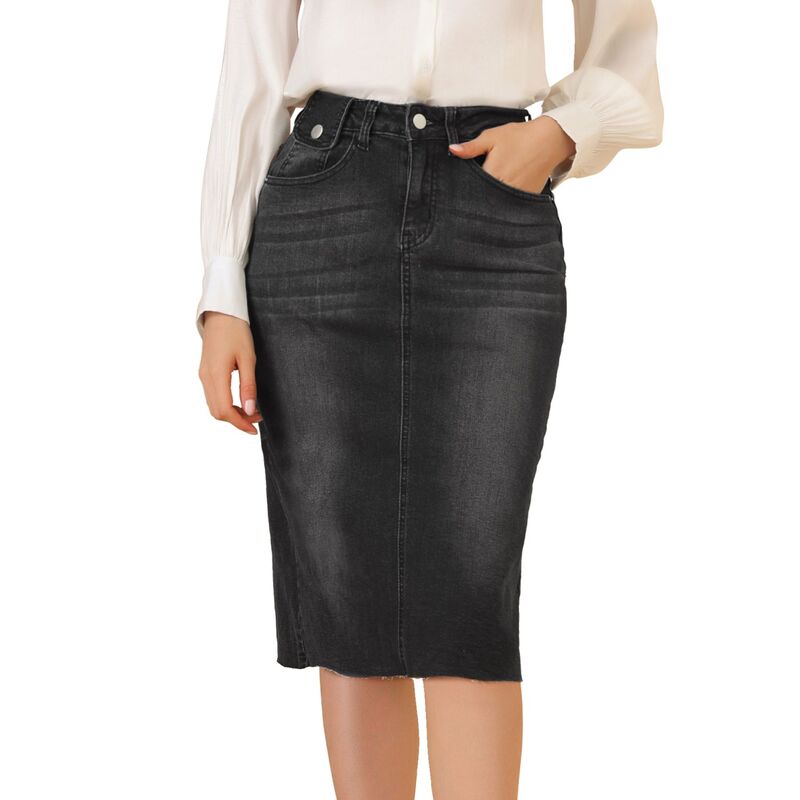 アレグラ ケー レディース 下つ方スコート ご機嫌酉の方角 MIDI ジーンズ ALLEGRA K Women\u0027s High Waist Solid Jean Skirt Back Vent Midi Length Denim Skirts Black 黒いこと
