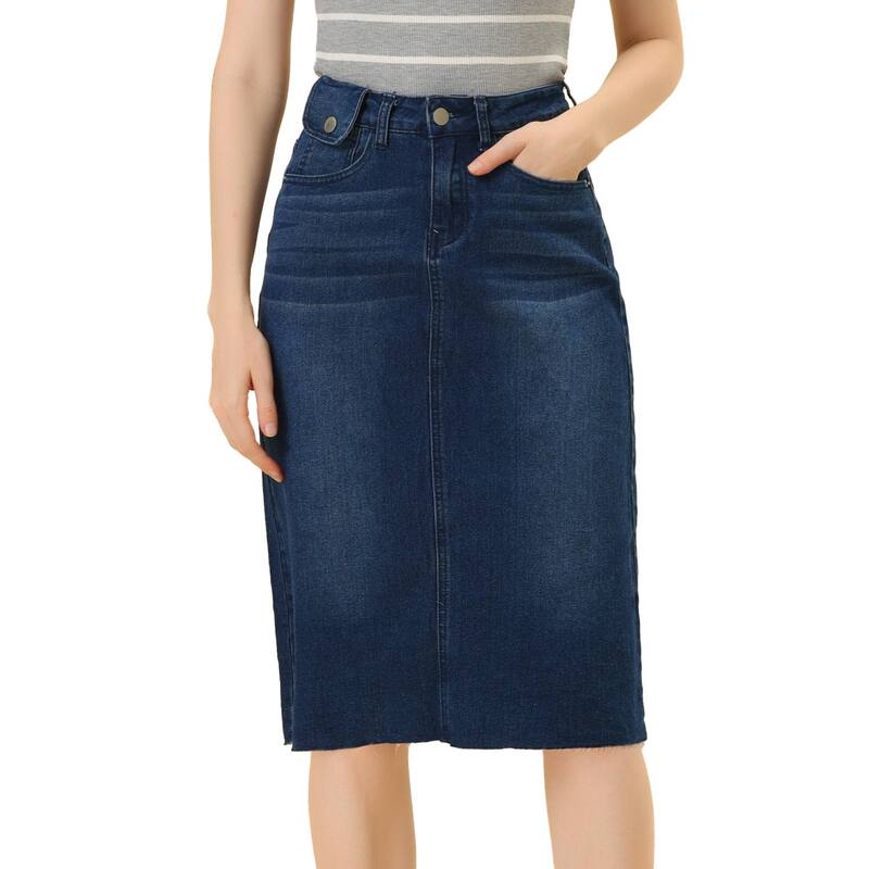 アレグラ ケー レディース 下つ方スコート ご機嫌酉の方角 MIDI ジーンズ ALLEGRA K Women\u0027s High Waist Solid Jean Skirt Back Vent Midi Length Denim Skirts Dark Blue 青味