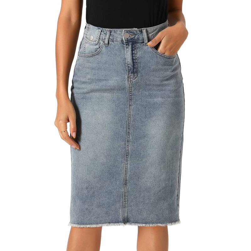 アレグラ ケー レディース ボトムスカート ハイウエスト ミディ デニム ALLEGRA K Women's High Waist Solid Jean Skirt Back Vent Midi Length Denim Skirts Grey Blue グレー｜ReVida 店