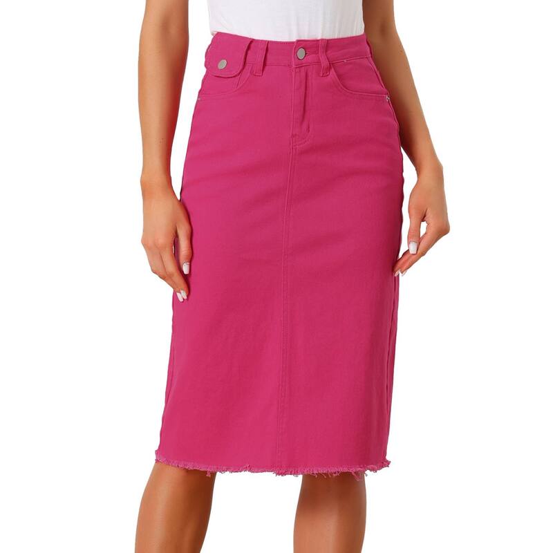 アレグラ ケー レディース ボトムスカート ハイウエスト ミディ デニム ALLEGRA K Women's High Waist Solid Jean Skirt Back Vent Midi Length Denim Skirts Hot Pink ピンク｜ReVida 店
