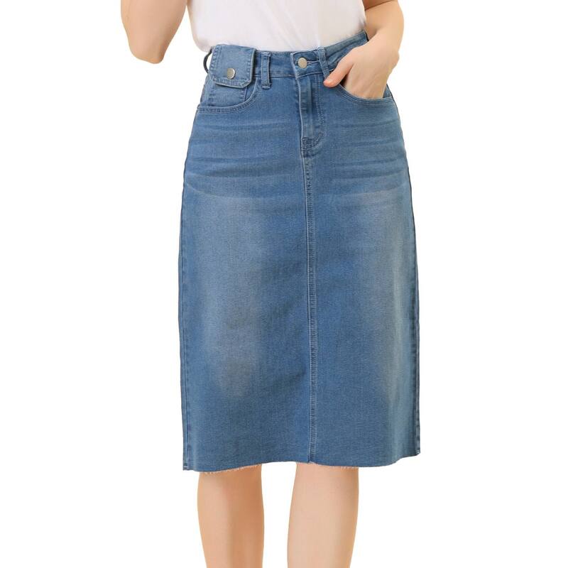 アレグラ ケー レディース ボトムスカート ハイウエスト ミディ デニム ALLEGRA K Women's High Waist Solid Jean Skirt Back Vent Midi Length Denim Skirts Jean Blue ブルー|ReVida 店