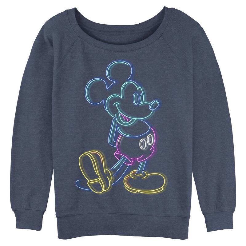 ディズニー レディース トップス Tシャツ スウェット グラフィック Disney's Mickey Mouse Juniors' Neon Outline Slouchy Graphic Sweatshirt Blue Heather ヘザー